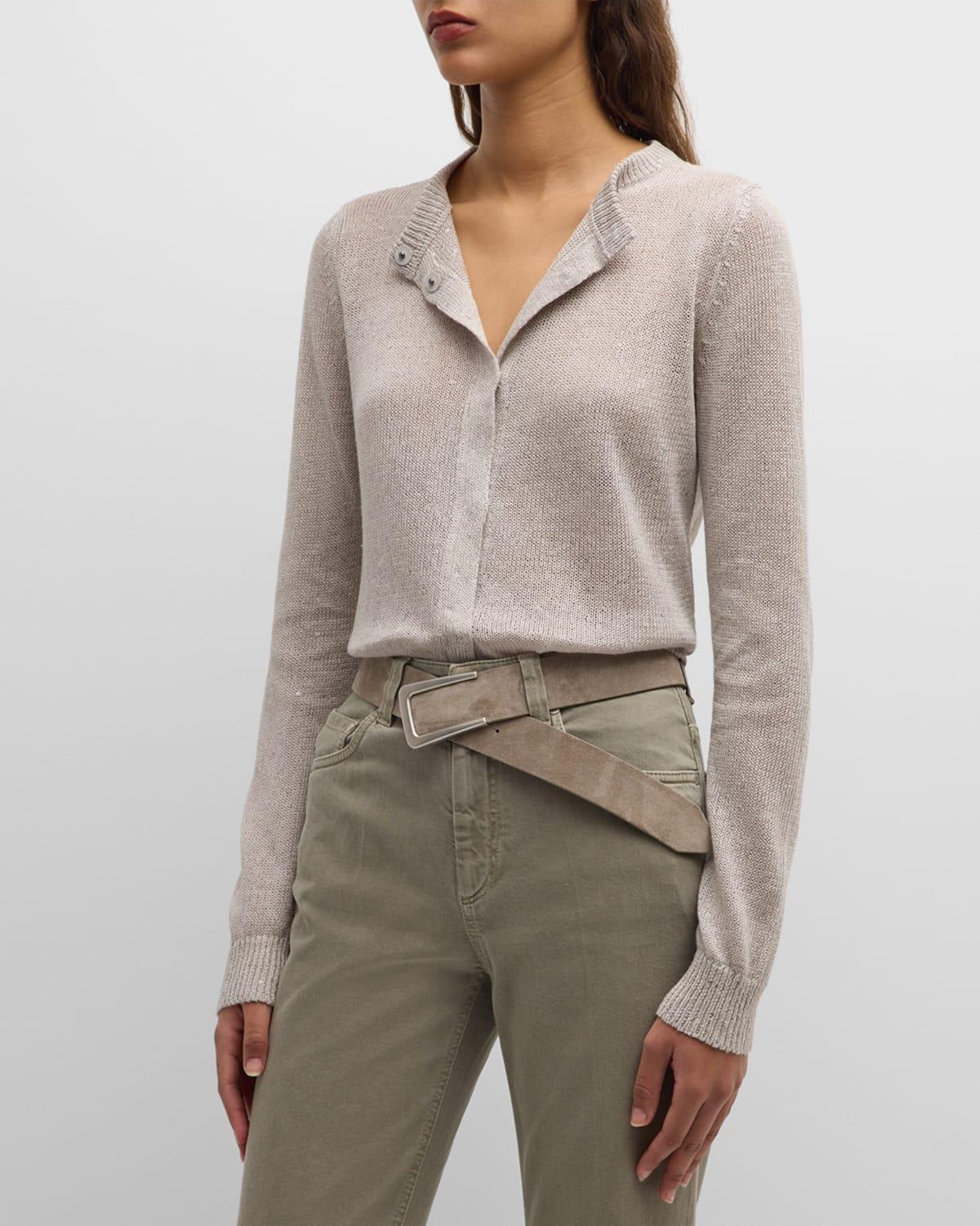 Silk Linen Cropped Cardigan with Paillette Detail product image