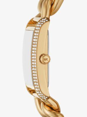 Michael Kors Womens Emery Three-Hand Gold-Tone Pave Curb Chain Bracelet Watch Product Image