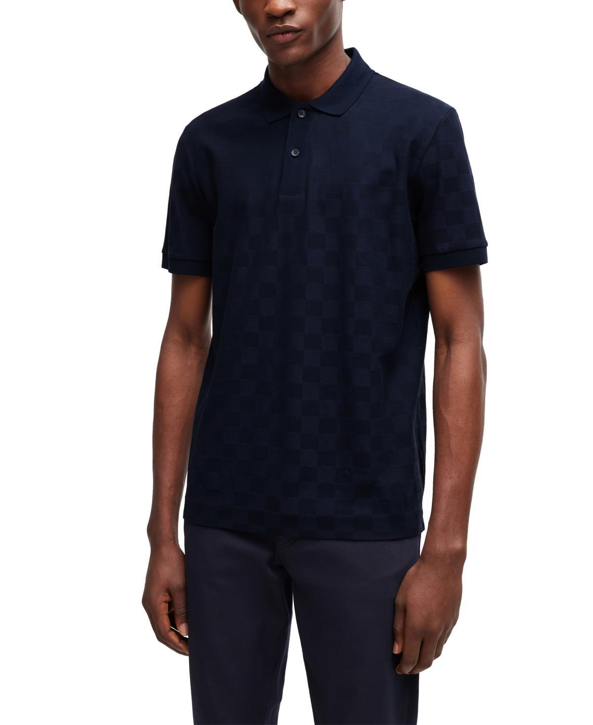 Mens Porsche x BOSS Mercerized-Cotton Polo Shirt with Check Structure Product Image