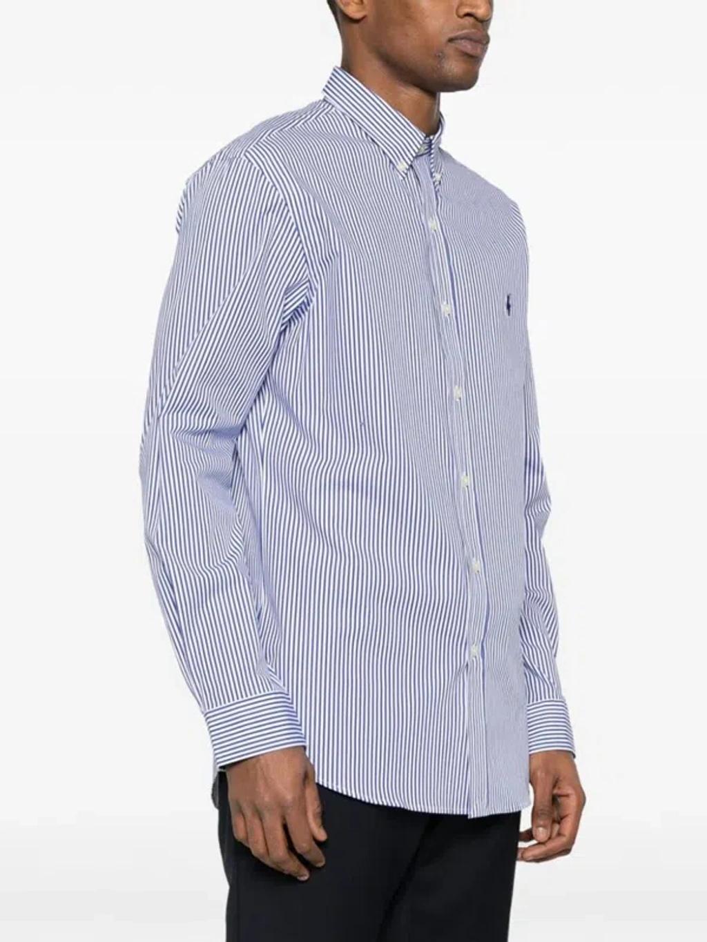 POLO RALPH LAUREN Blue And White Stretch-cotton Shirt Product Image