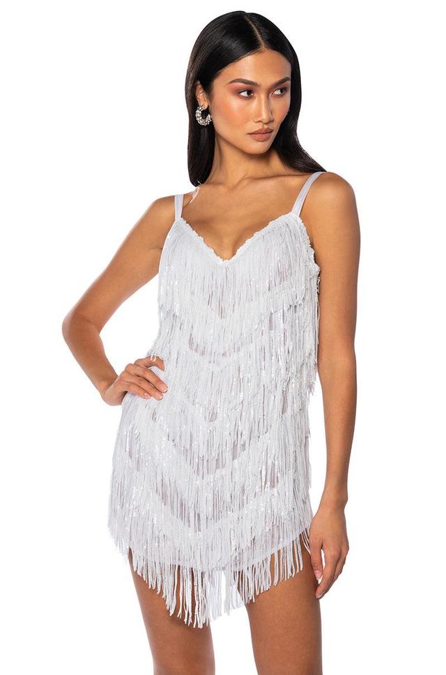 SHOW UP FRINGE MINI DRESS IN WHITE Product Image