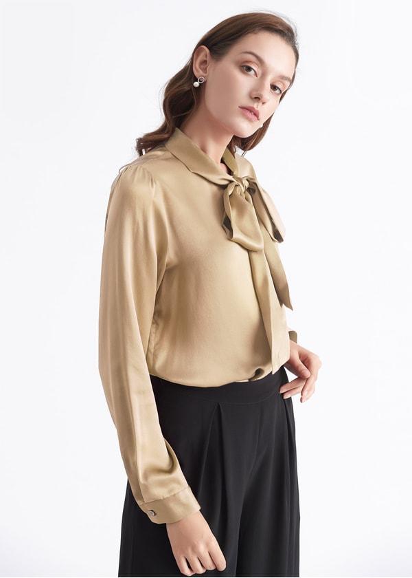 Women Bow-tie Neck Silk Blouse Product Image