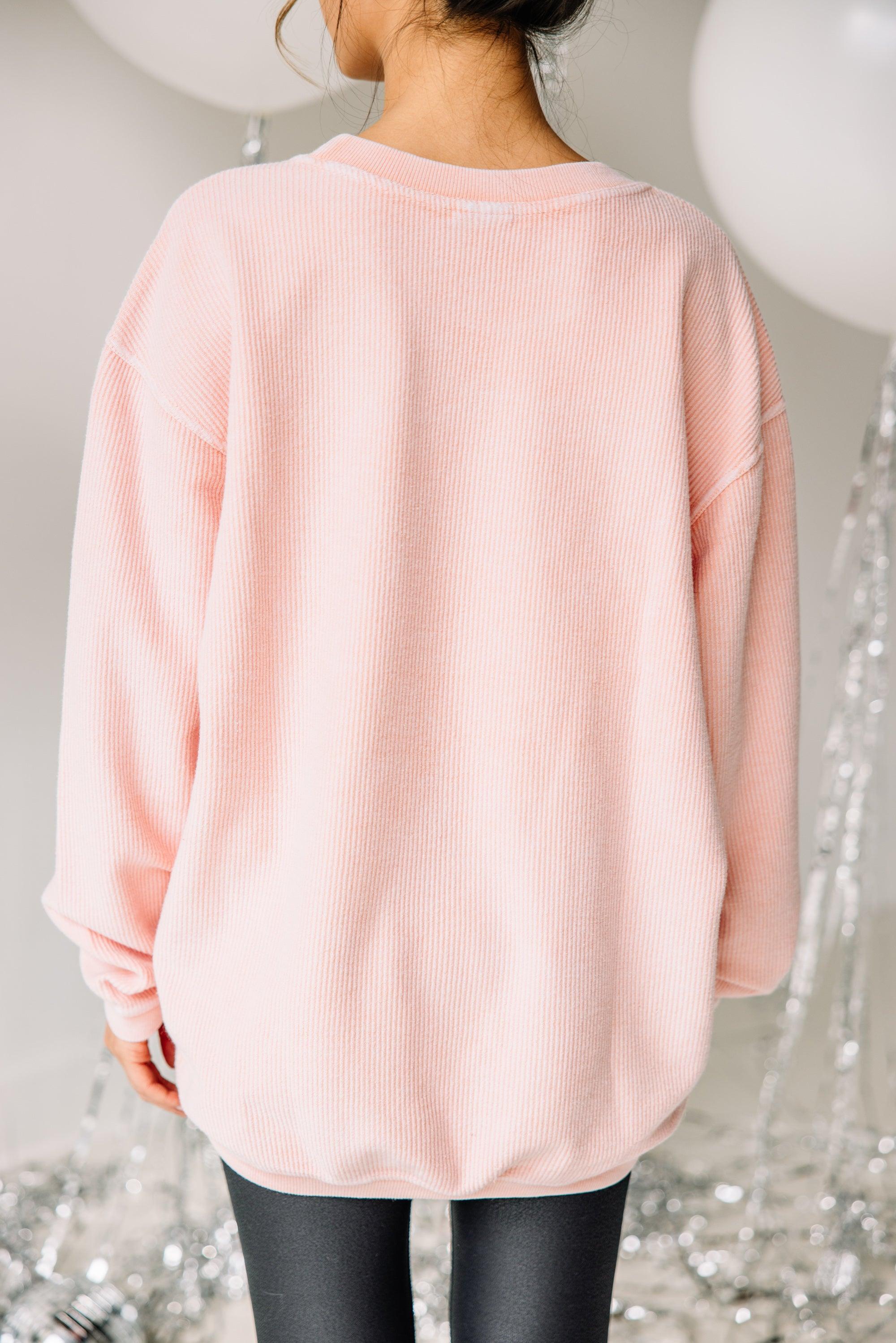 Pop The Bubbly Blush Pink Embroidered Corded Sweatshirt Female Product Image