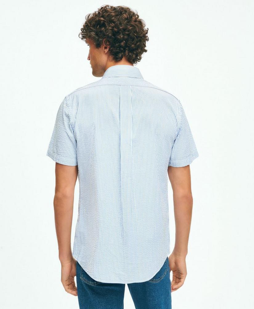 Washed Cotton Seersucker Button-Down Collar, Stripe Short-Sleeve Sport Shirt Product Image