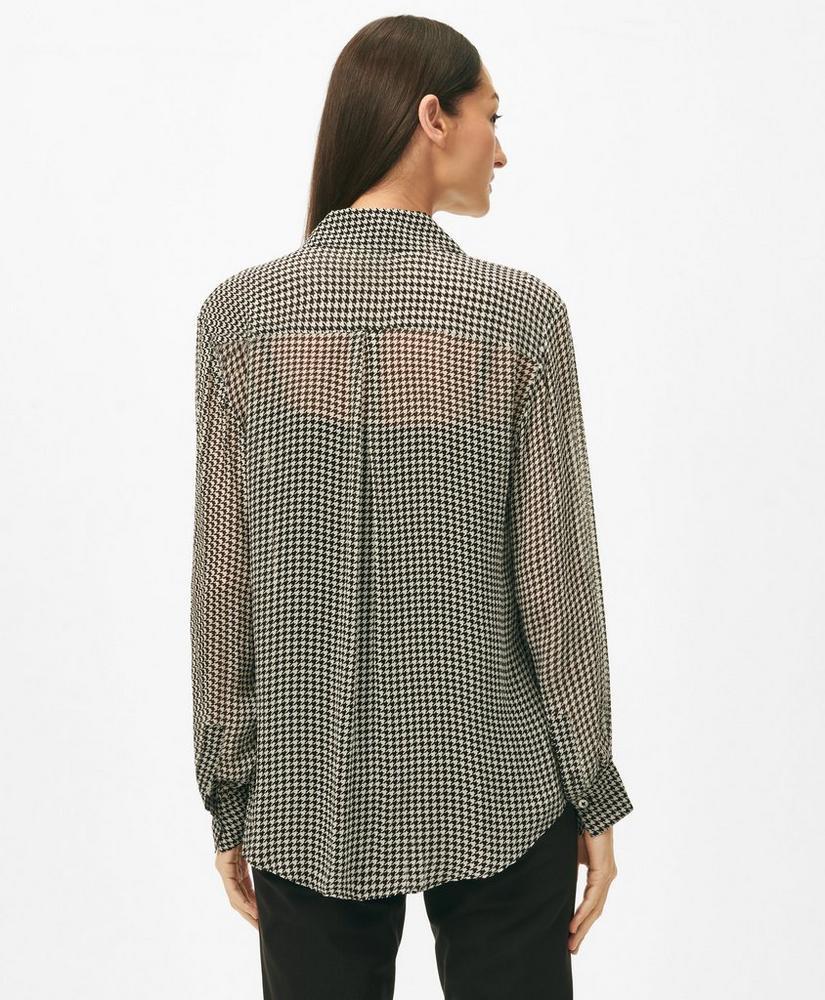 Relaxed Houndstooth Blouse in Chiffon with Removable Camisole Product Image