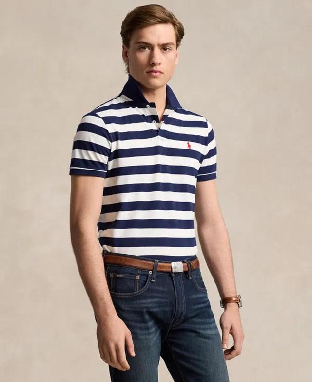 Men's Classic-fit Striped Mesh Polo Shirt In Blue Product Image