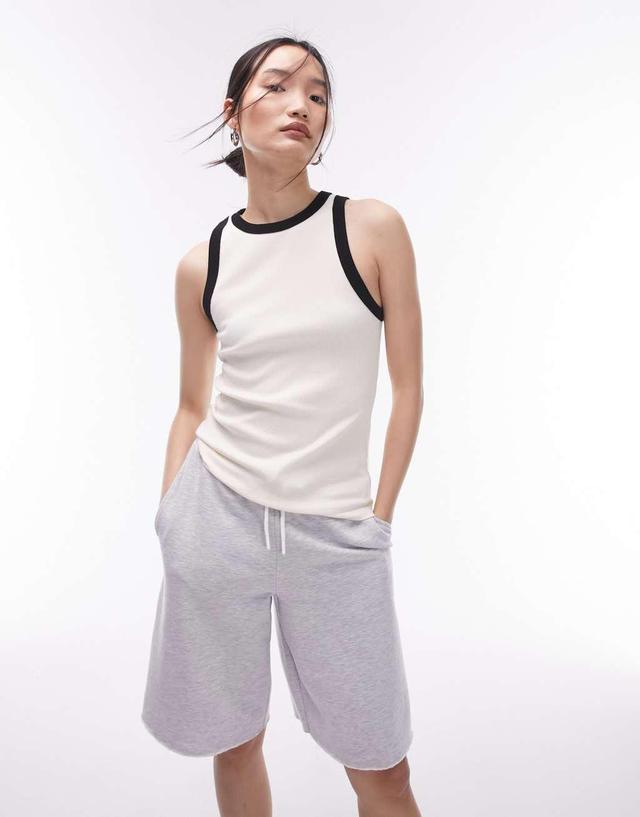 Topshop contrast ribbed slim tank top in off white Product Image