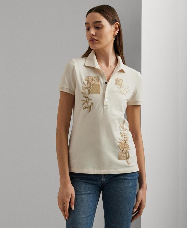 Women's Embroidered Patchwork Polo Shirt Product Image