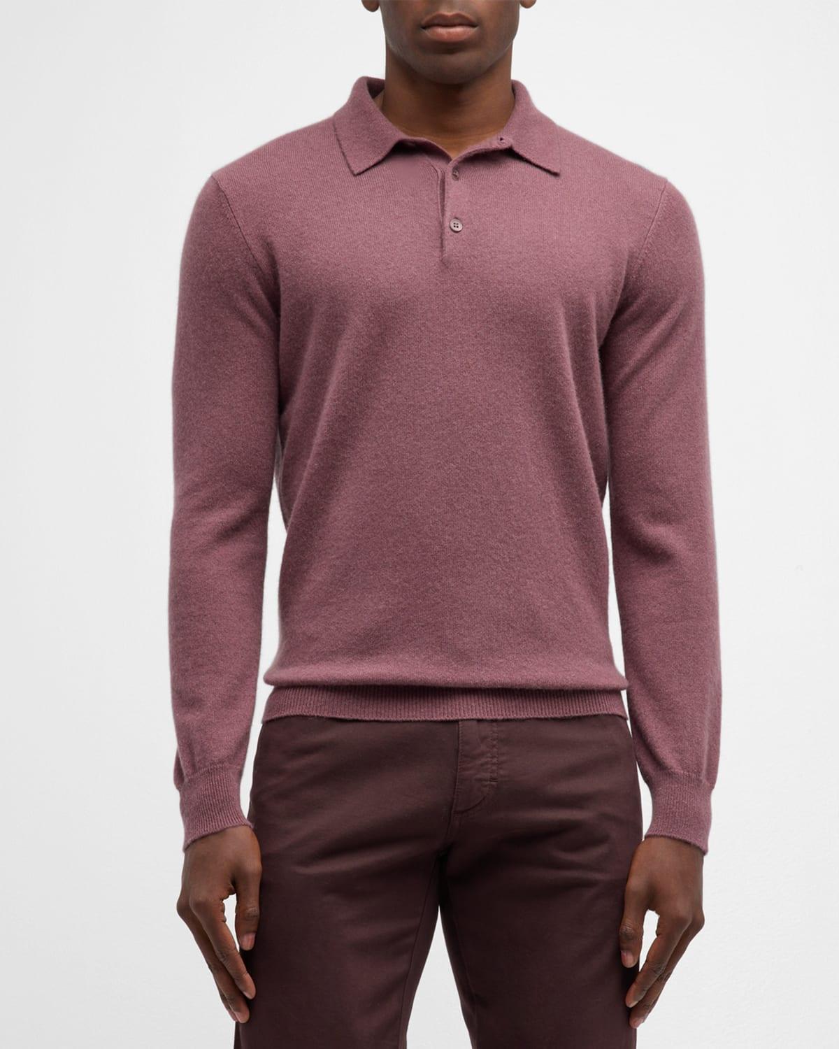 Mens Solid Cashmere Polo Sweater Product Image