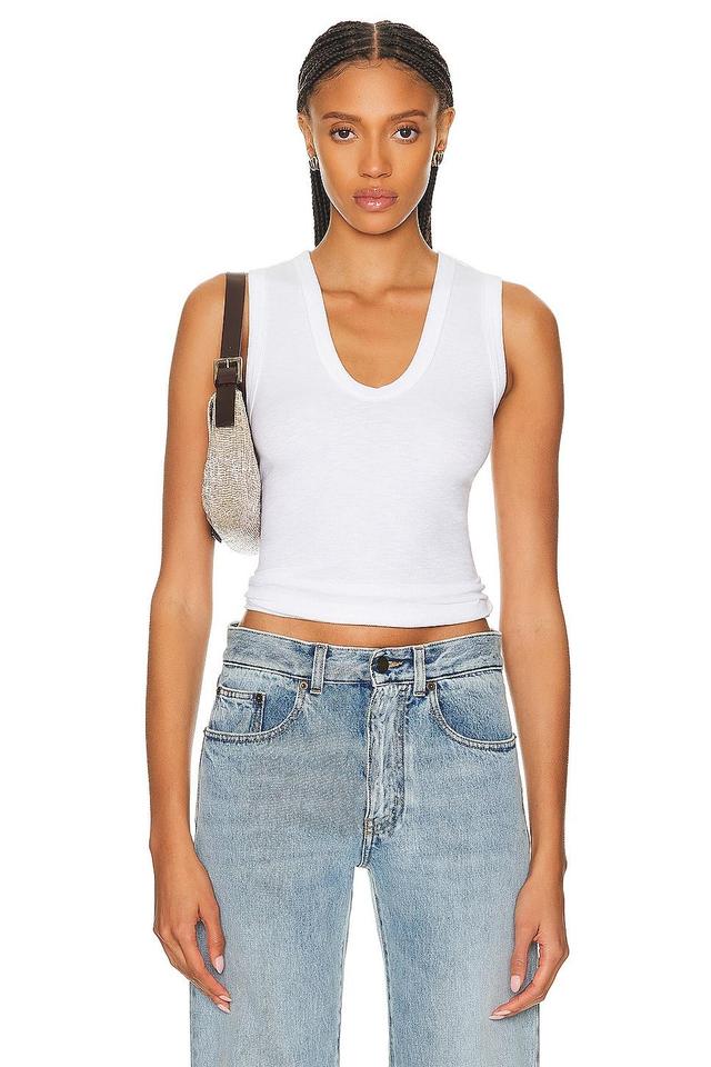 Enza Costa Textured Rib Sleeveless U Tank Top White. (also in L, M, S, XS). Product Image