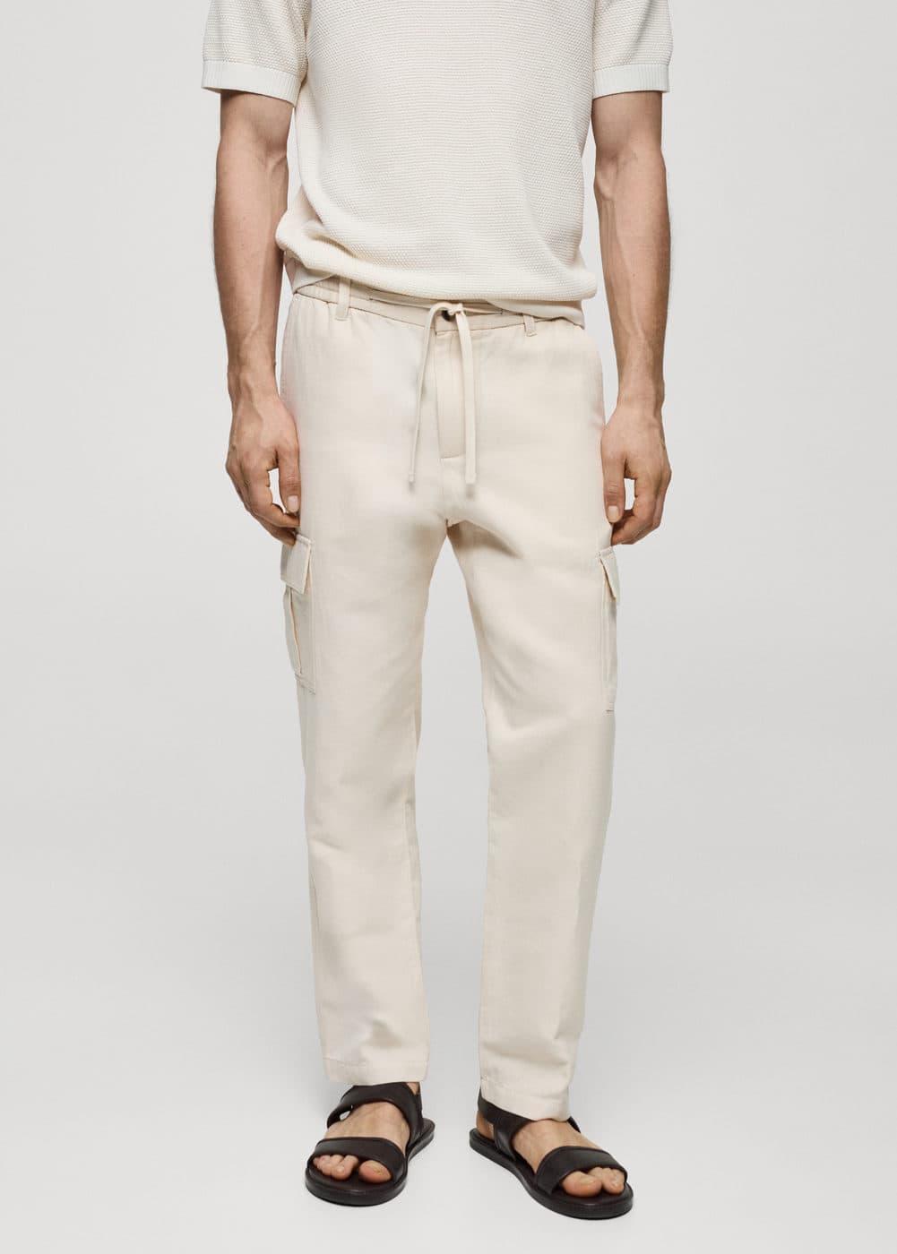 MANGO MAN - Cotton-linen cargo pants vanillaMen Product Image