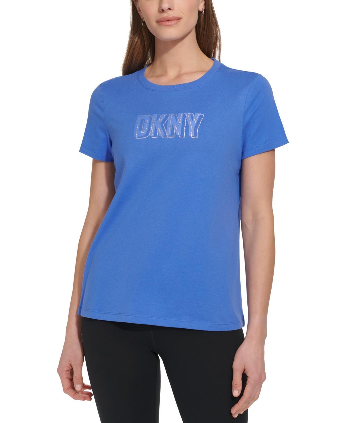 Dkny Sport Womens Cotton Embellished-Logo T-Shirt Product Image