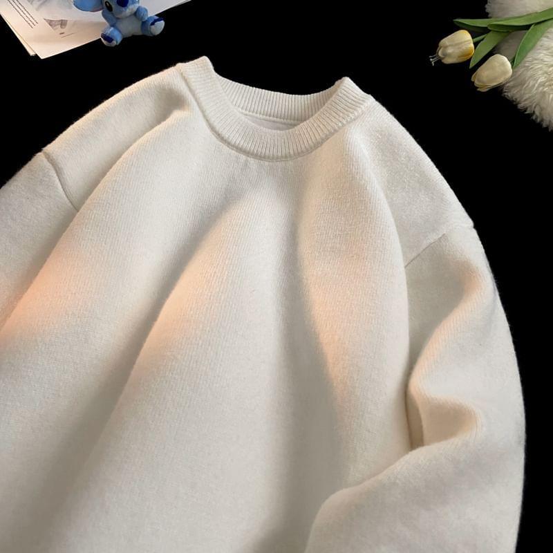 Crewneck Fleece Lined Plain Sweater Product Image