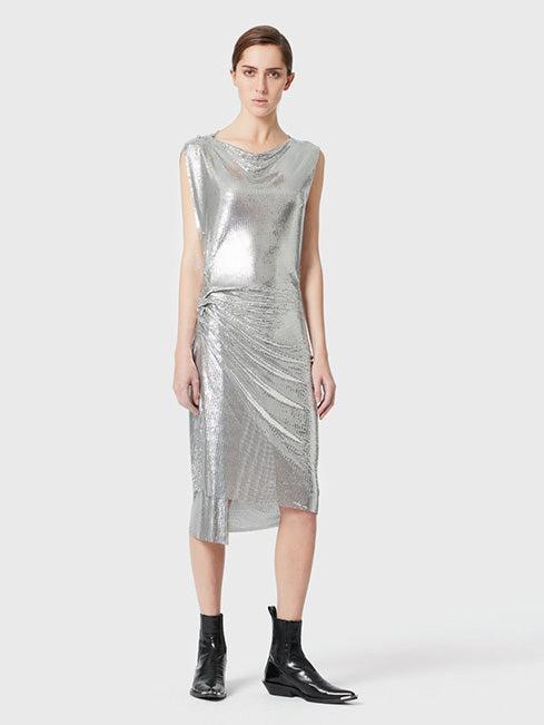 Silver drapé pression dress in chainmail Product Image