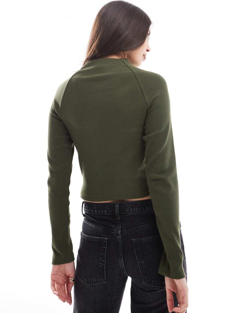 ASOS DESIGN clean rib long sleeve top in khaki Product Image