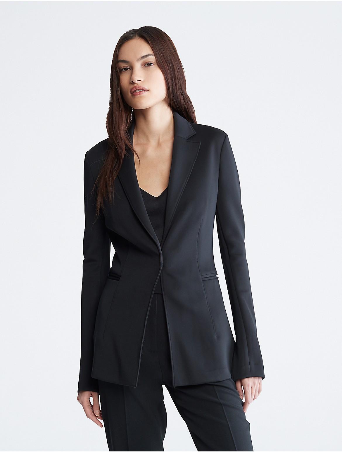 Calvin Klein Womens Technical Knit Long Blazer - Black - 32 Product Image