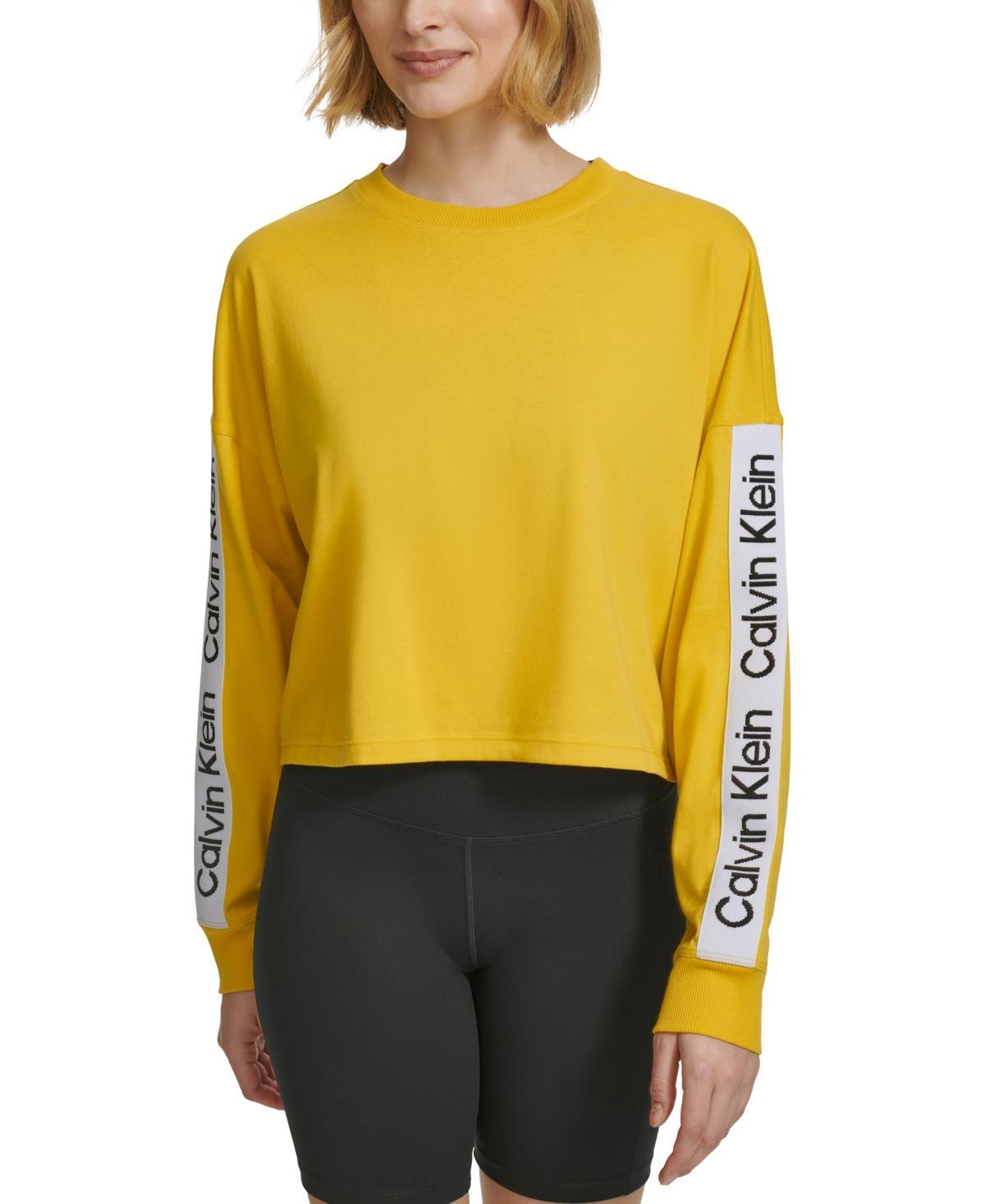 Calvin Klein Performance Womens Cotton Logo-Stripe Long-Sleeve T-Shirt Product Image