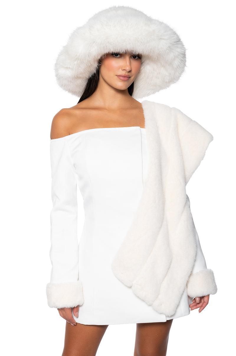 APRES SKI OFF SHOULDER FAUX FUR MINI DRESS Product Image