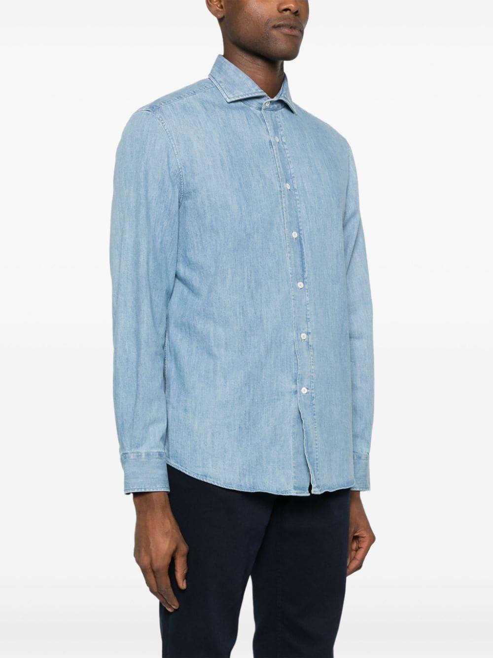 Spread-collar Denim Shirt In Blue Product Image