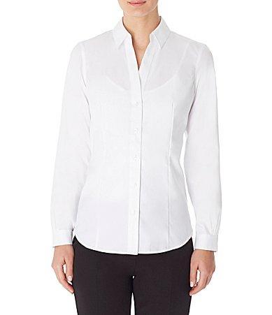 Jones New York Point Collar Long Sleeve Button Front Cotton Shirt Product Image