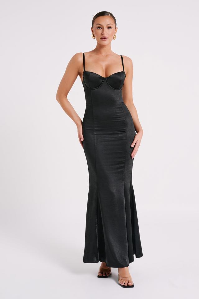 Katya Cupped Satin Maxi Dress - Black Product Image