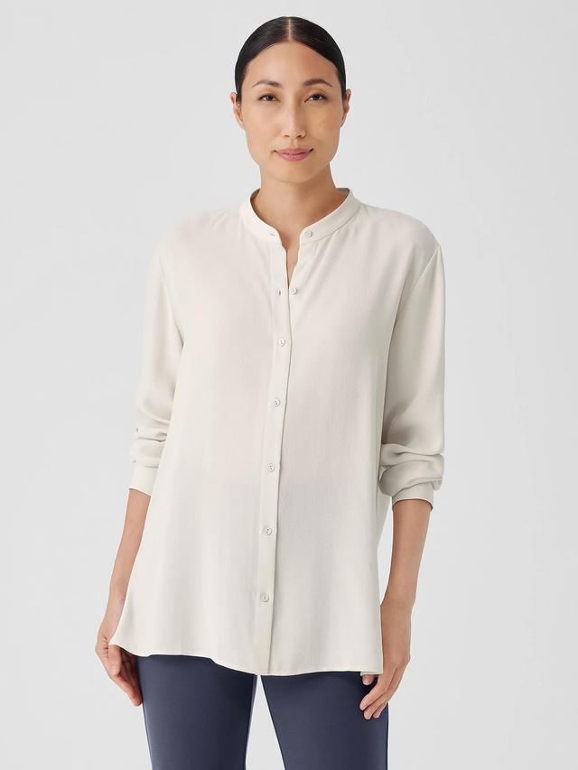 EILEEN FISHER Silk Georgette Crepe Band Collar Shirtfemale Product Image