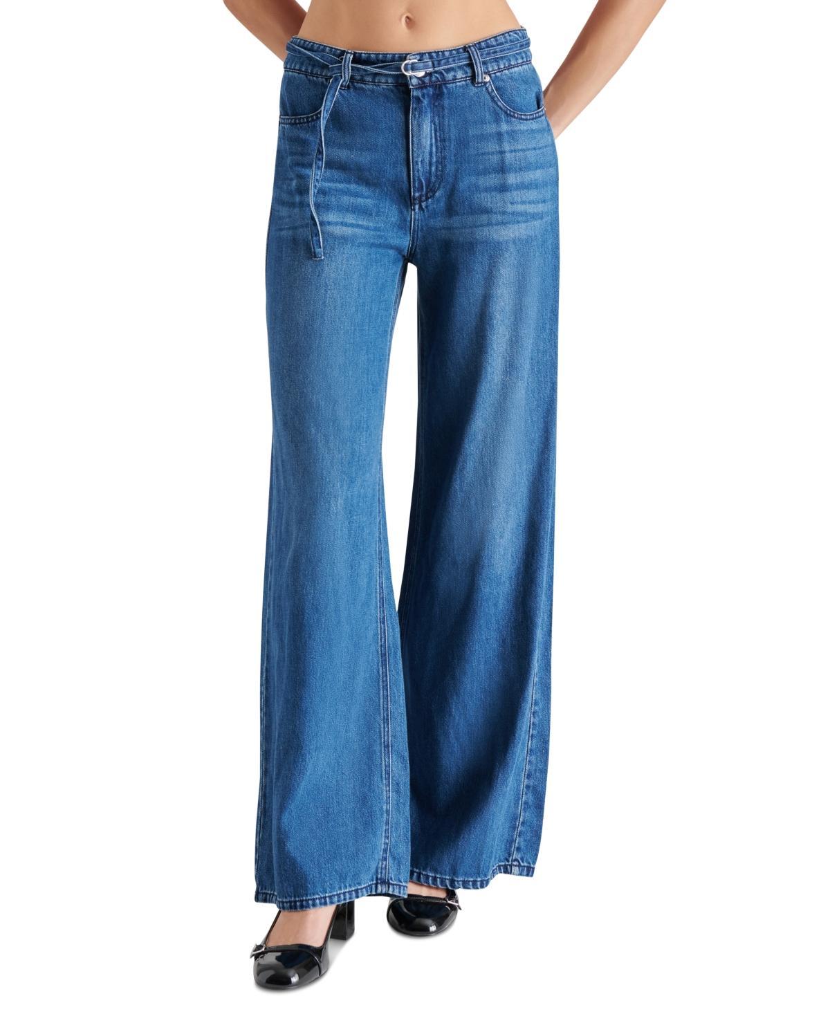 Steve Madden Womens Serenity Belted Wide-Leg Jeans Product Image