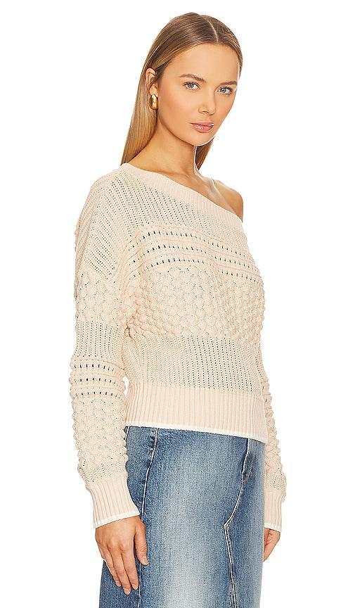 Tularosa Razon Off Shoulder Pointelle Sweater in Nude. Size M, S, XL, XS, XXS. Product Image