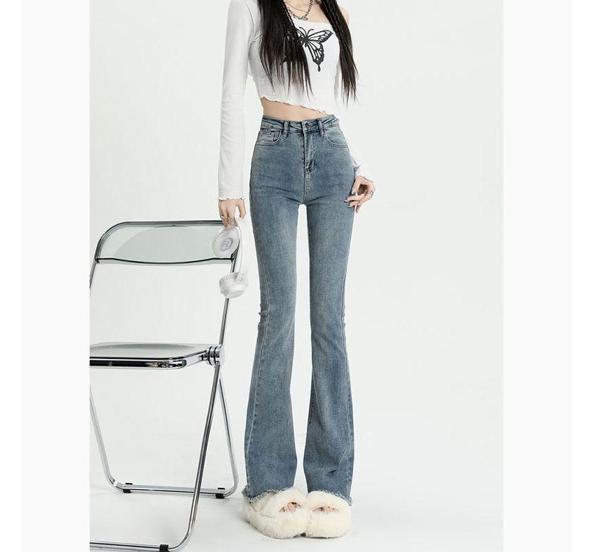 High Rise Frayed Trim Bootcut Jeans Product Image