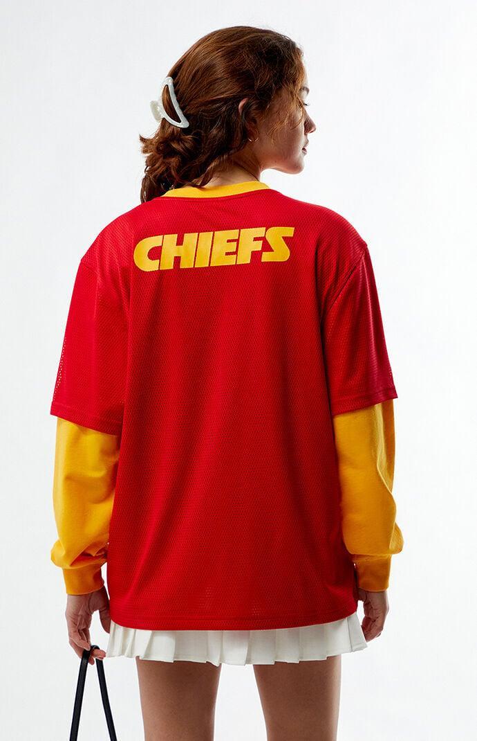 Women's NFL Wild Collective x PacSun Kansas City Chiefs Mesh Long Sleeve Jersey in Red/Yellow - Product Image