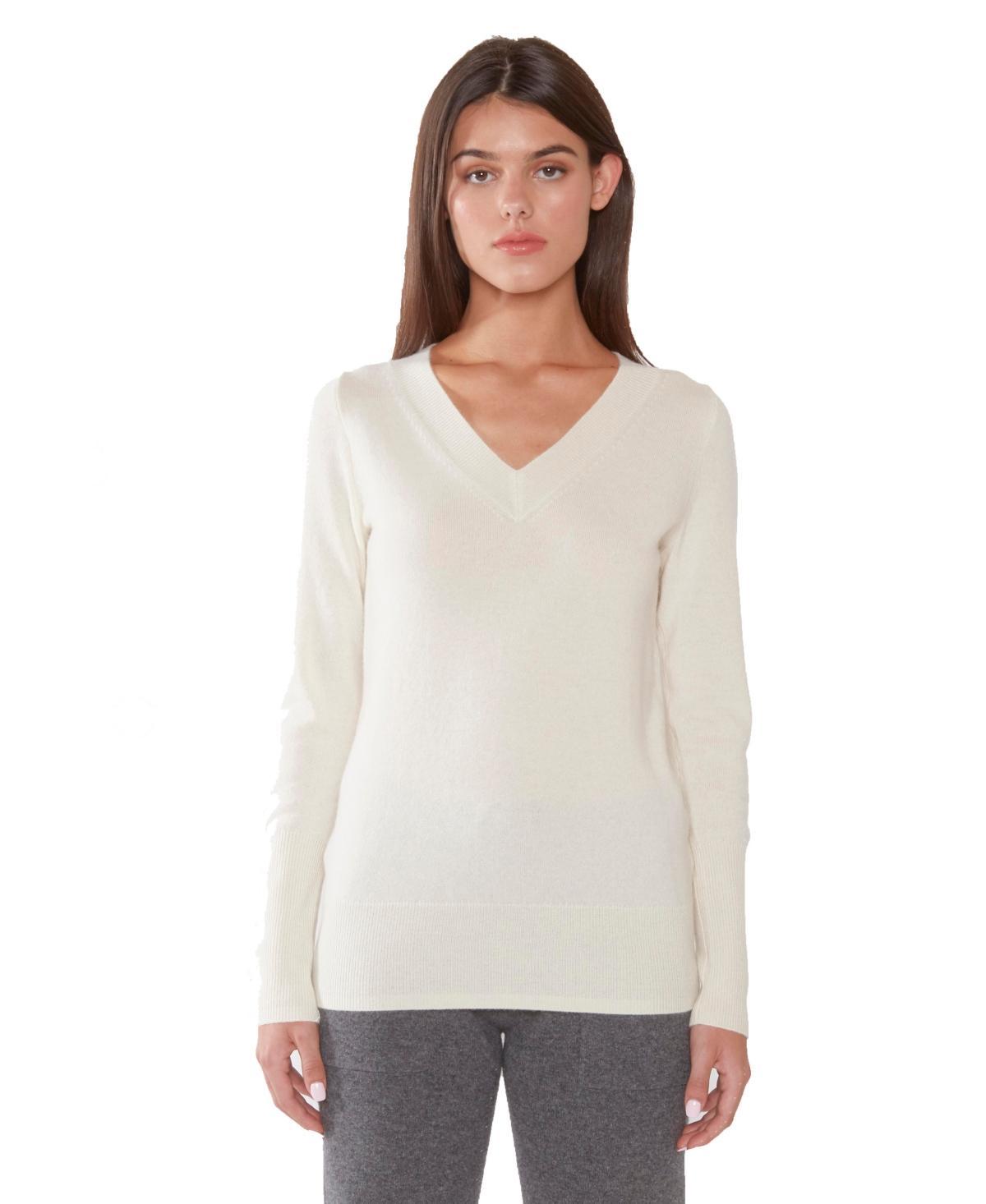 Jennie Liu Womens 100% Pure Cashmere Long Sleeve Ava V Neck Pullover Sweater Product Image