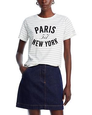 Cinq A Sept Melange Striped Cotton Paris Tee In Ivory Heather Grey Product Image