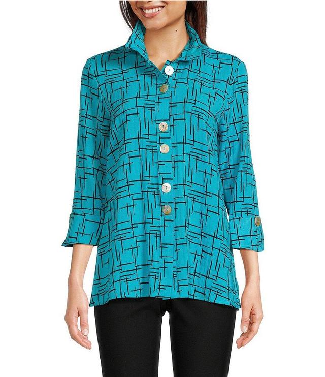 Ali Miles Woven Crinkle Wire Collar 3/4 Sleeve Button-Front Tunic Product Image