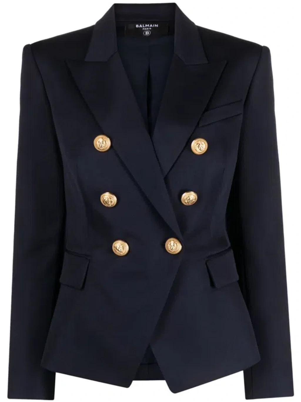 BALMAIN Double-breasted Wool Blazer In Blue Product Image