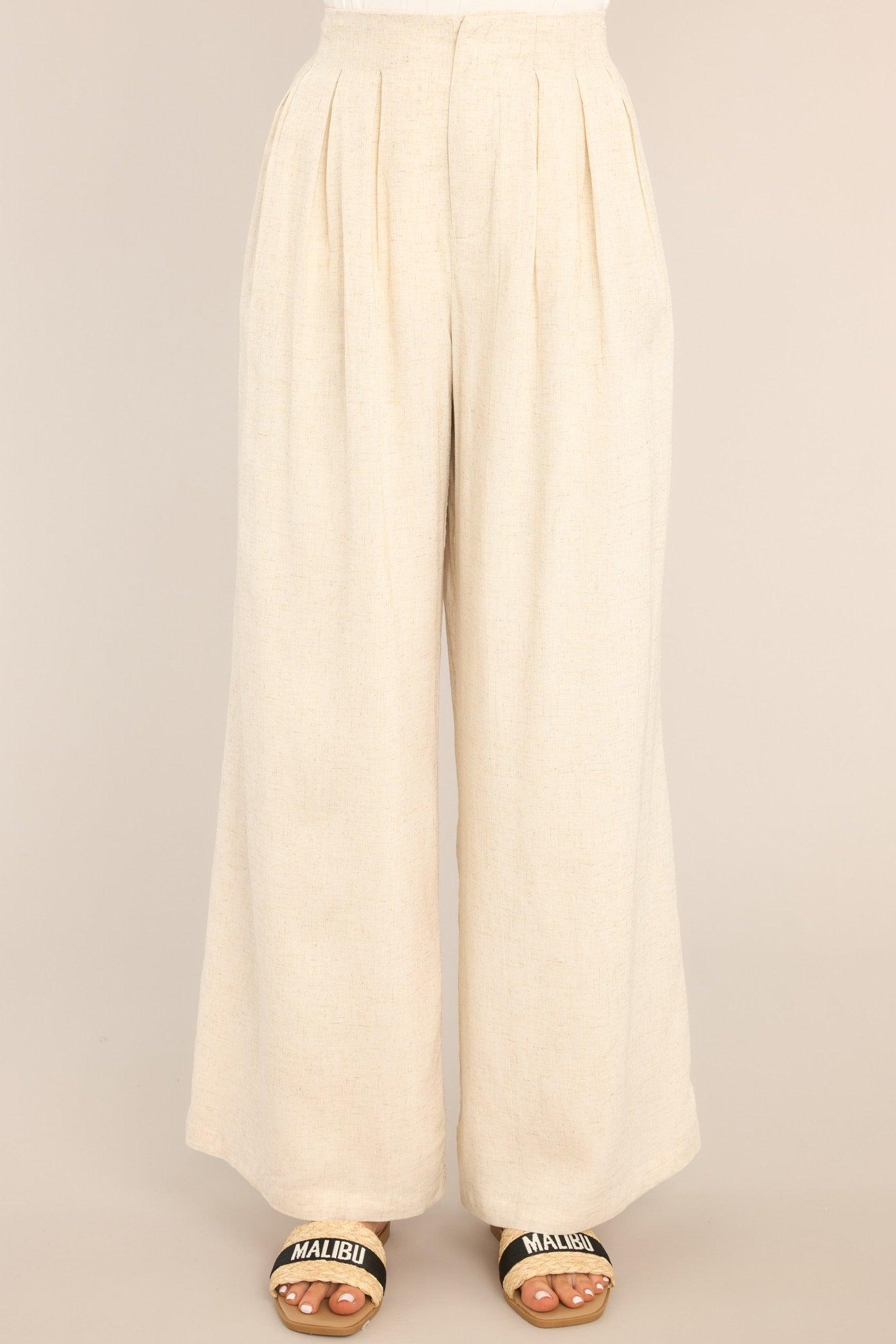 All The Feelings Natural Linen Blend Pants Beige Product Image