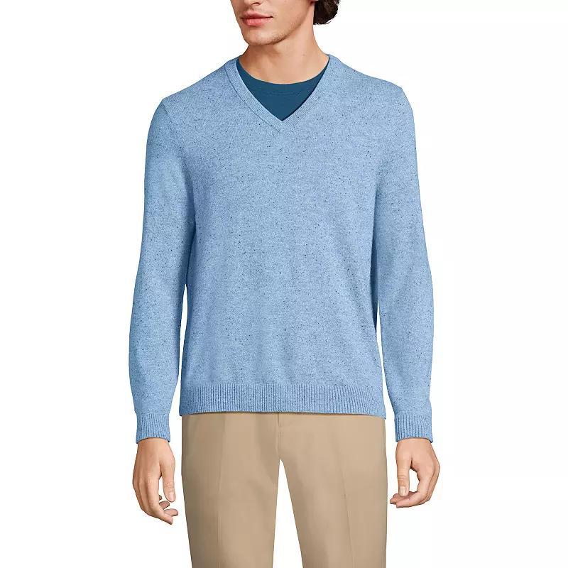 Mens Lands End Fine-Gauge Cashmere V-neck Sweater Dark Blue Product Image