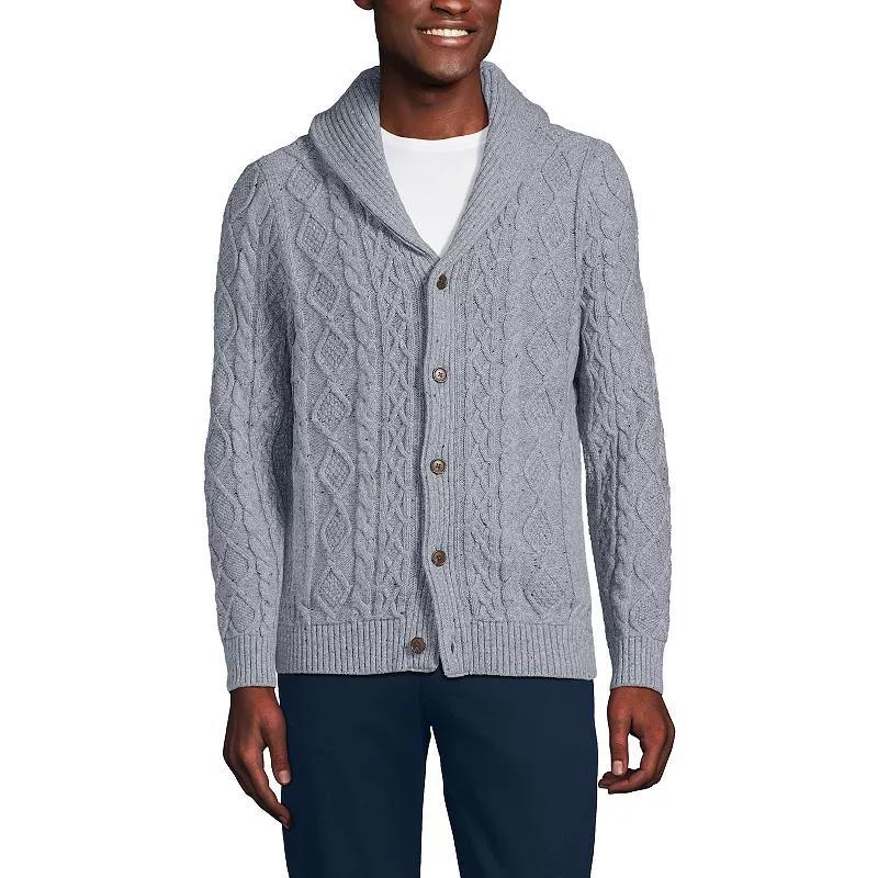 Mens Lands End Cotton Blend Cable Shawl Cardigan Sweater Product Image