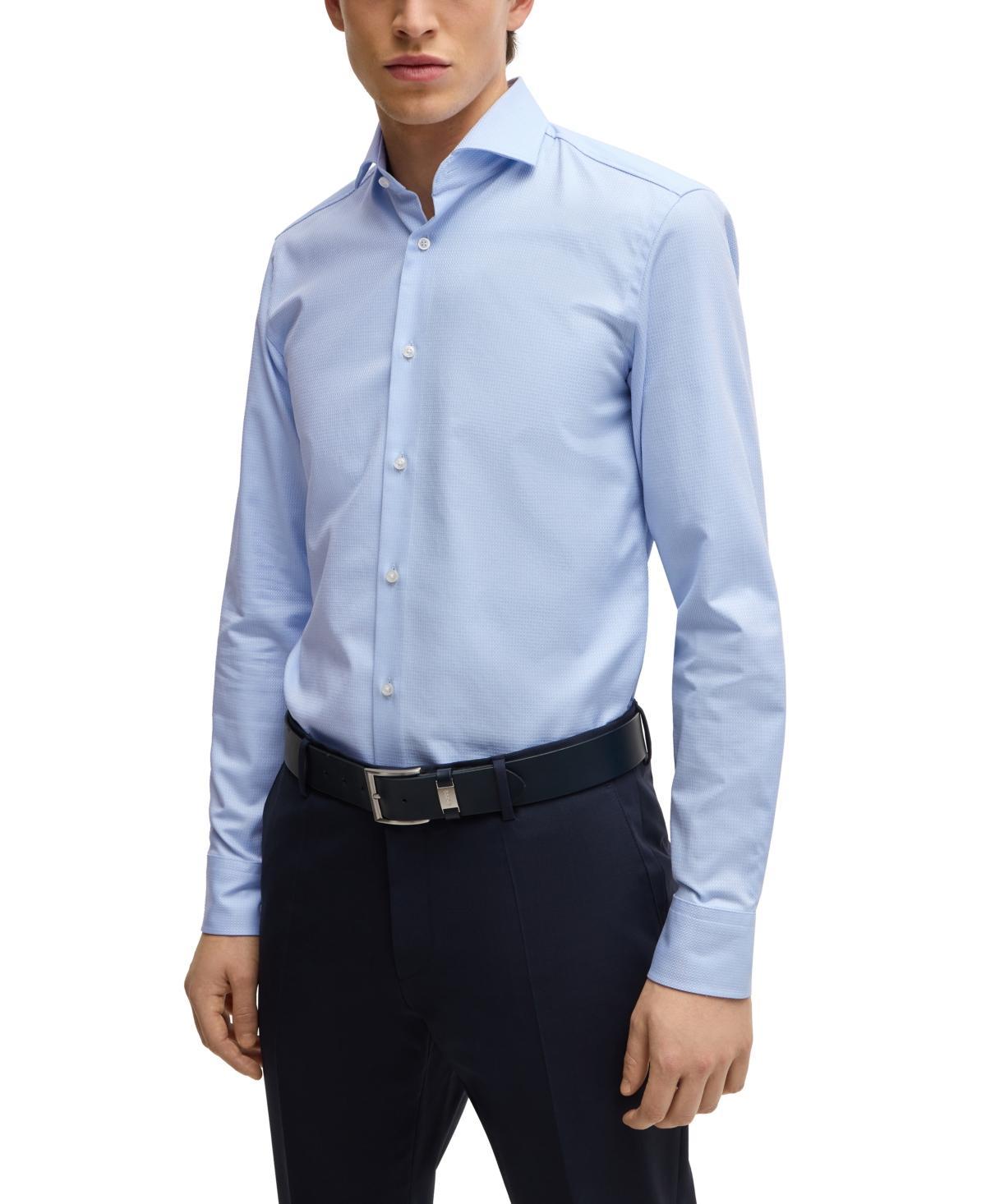 Slim-fit Shirt In Easy-iron Cotton-blend Poplin In Light Blue Product Image