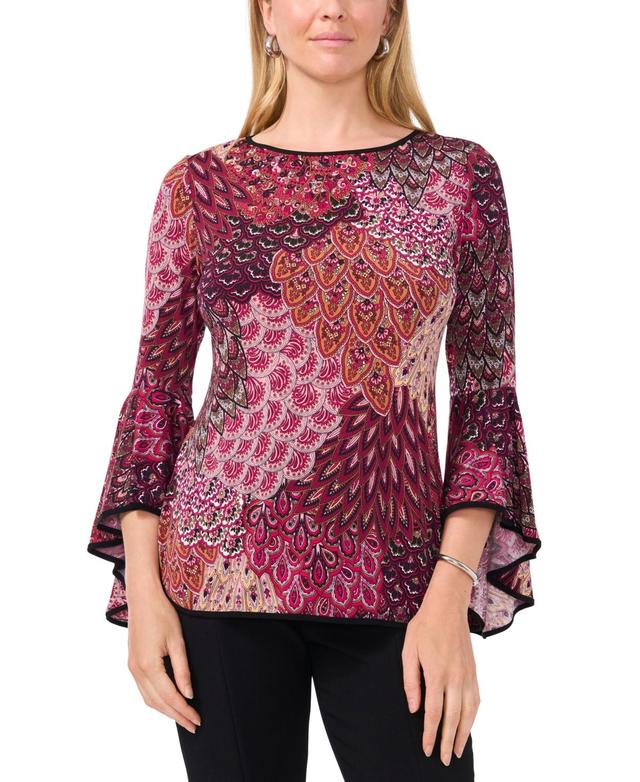 Sam & Jess Petite Contrast-Trim Bell-Sleeve Top Product Image