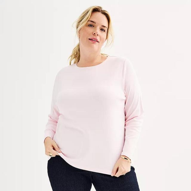 Plus Size Croft & Barrow Essential Crewneck Long Sleeve Tee, Womens Product Image