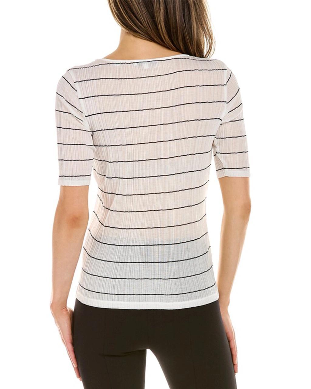 VINCE Striped Rib Square Neck Top In White Product Image