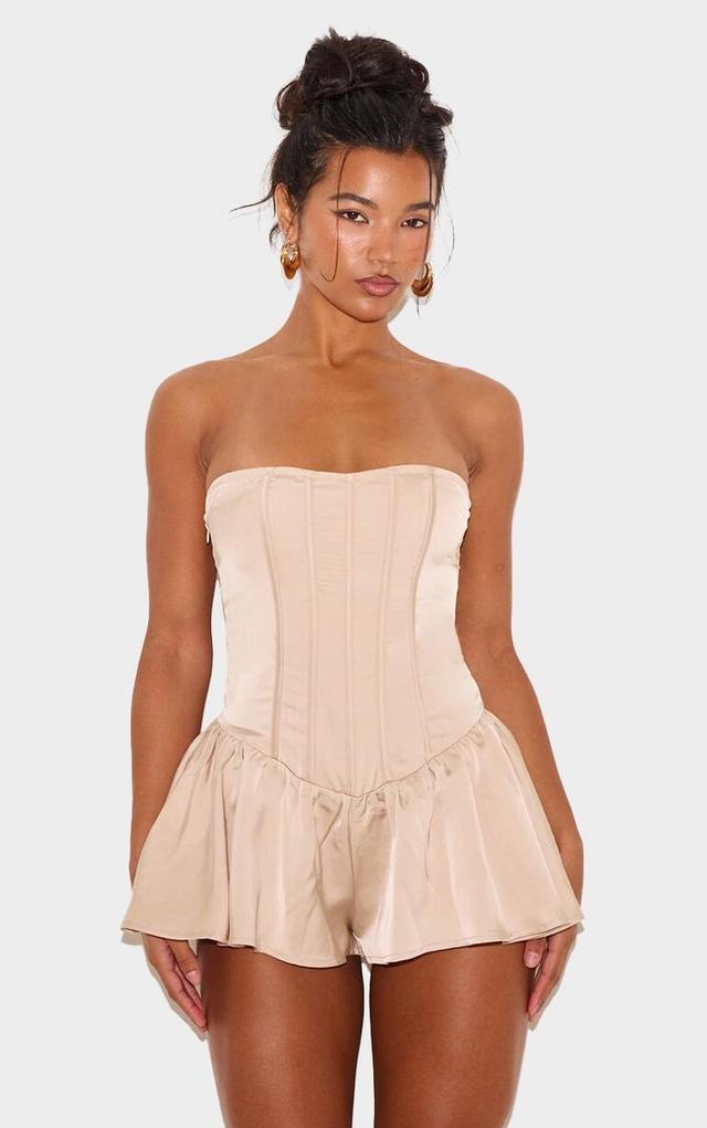 Champagne Satin Corset Detail Bandeau Romper Product Image