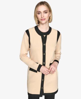 Karl Lagerfeld Paris Womens Contrast-Trim Button-Down Cardigan - Sft Bge Product Image