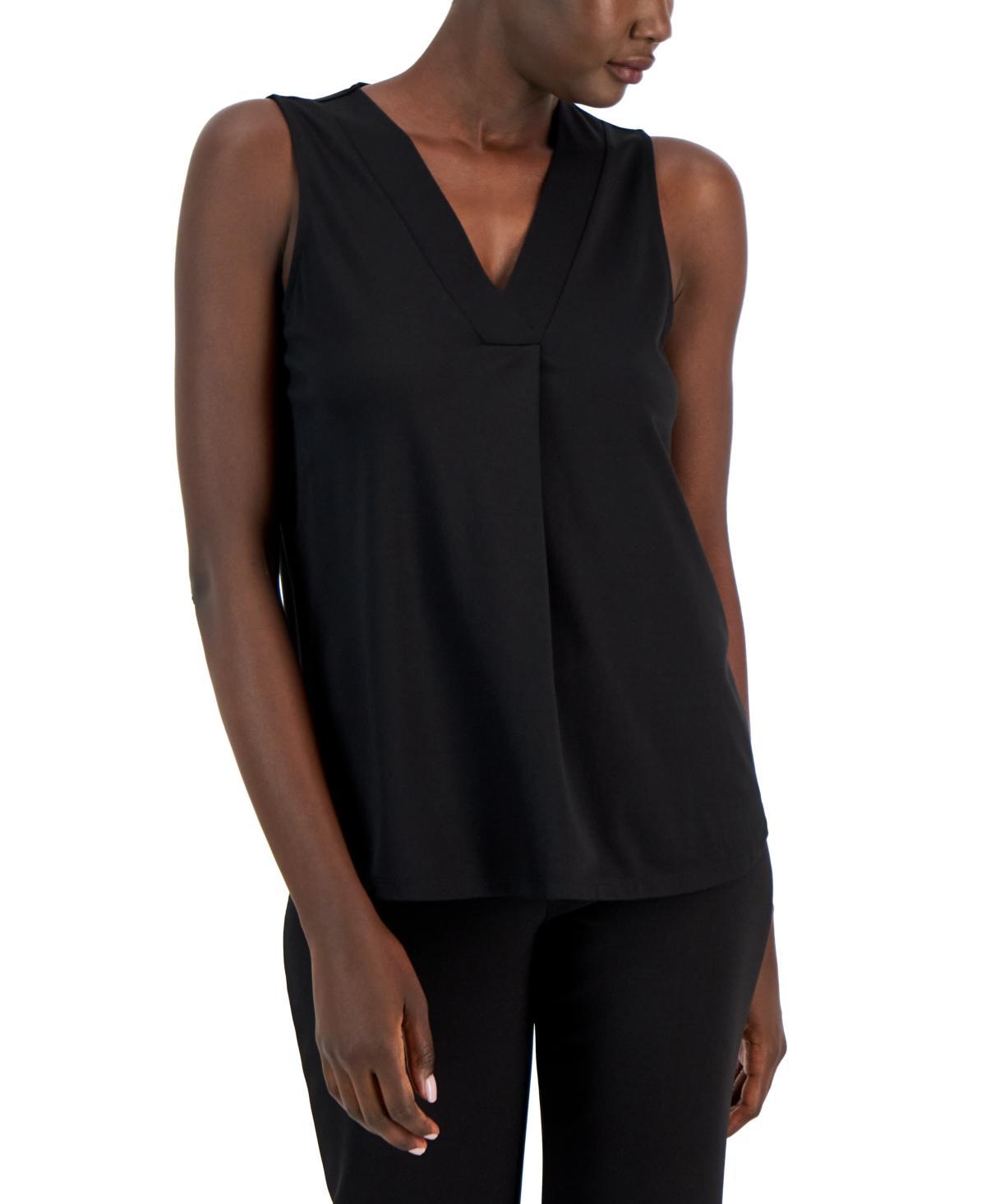 Anne Klein Womens Sleeveless Pleat-Front V-Neck Top Product Image