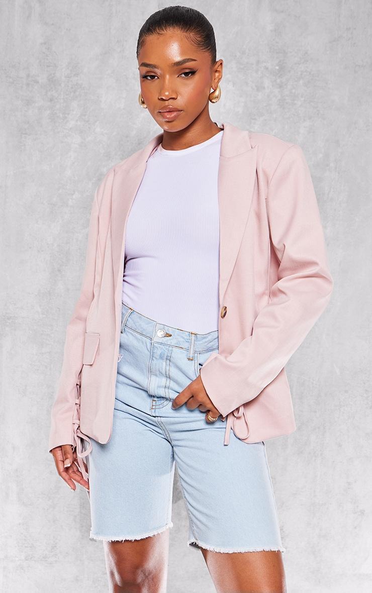 Pastel Pink Lace Up Sleeve Blazer Product Image