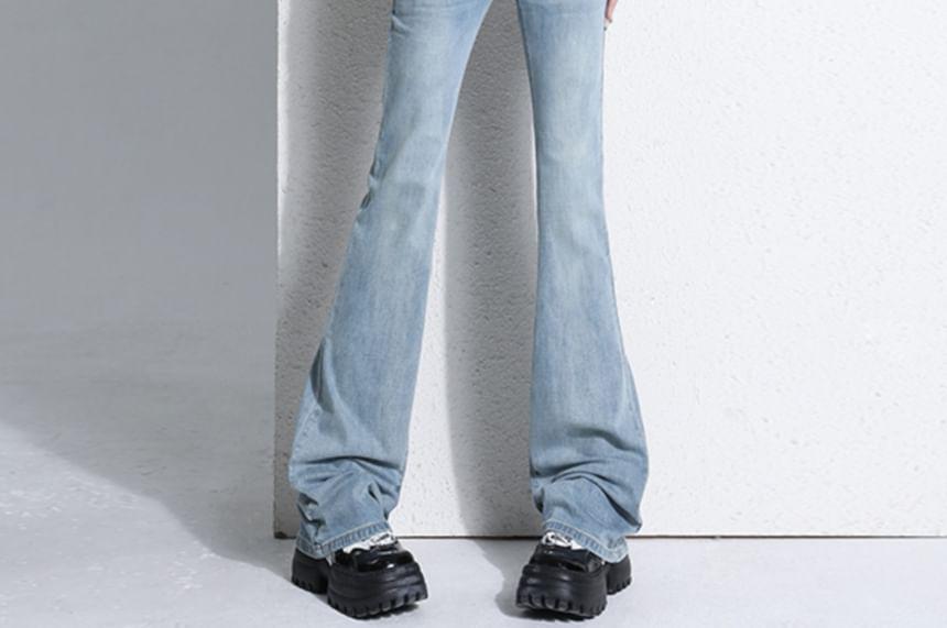 Mid Waist Washed Bootcut Jeans Product Image