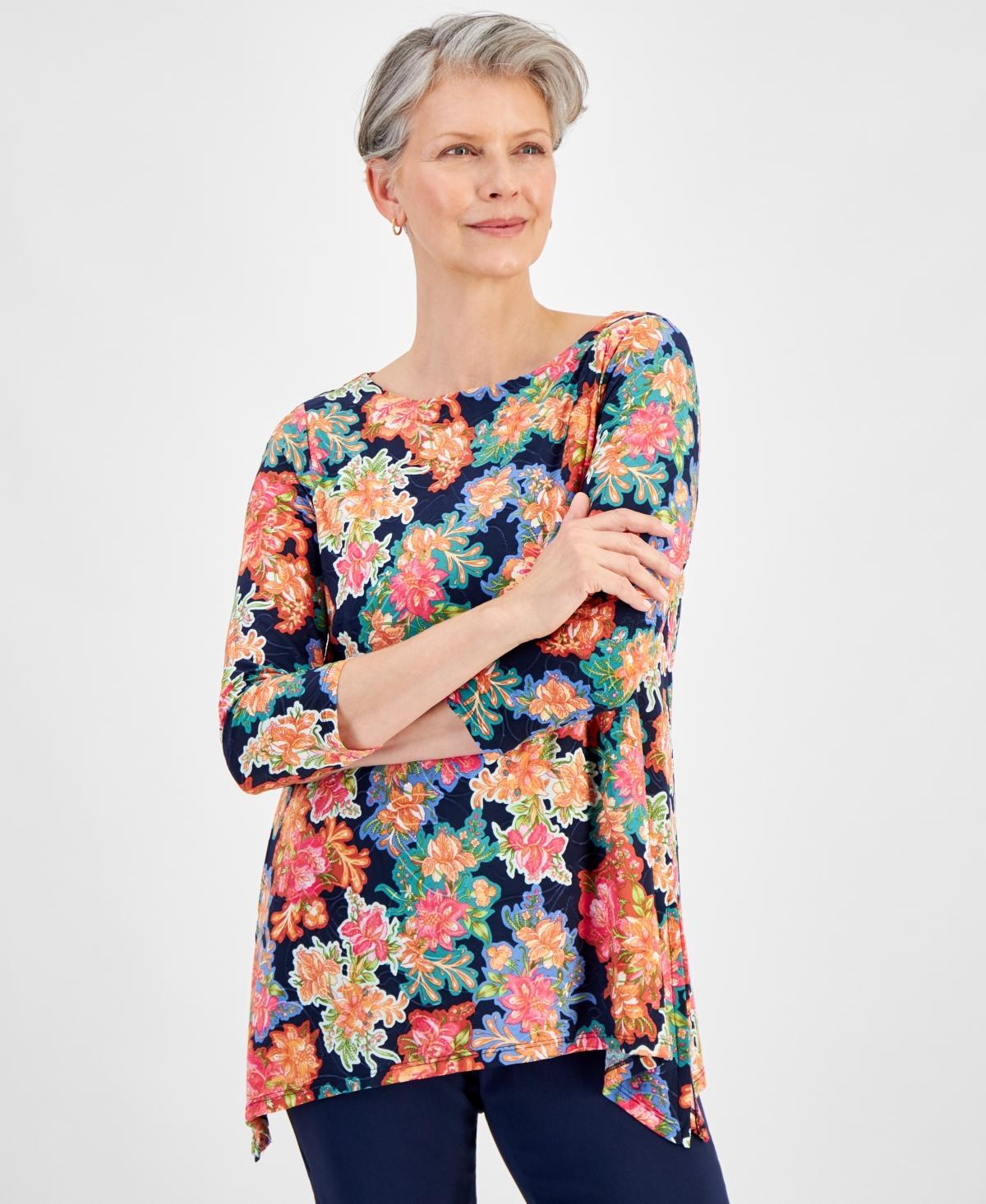 Jm Collection Womens Printed 3/4 Sleeve Jacquard Top, Created for Macys product image