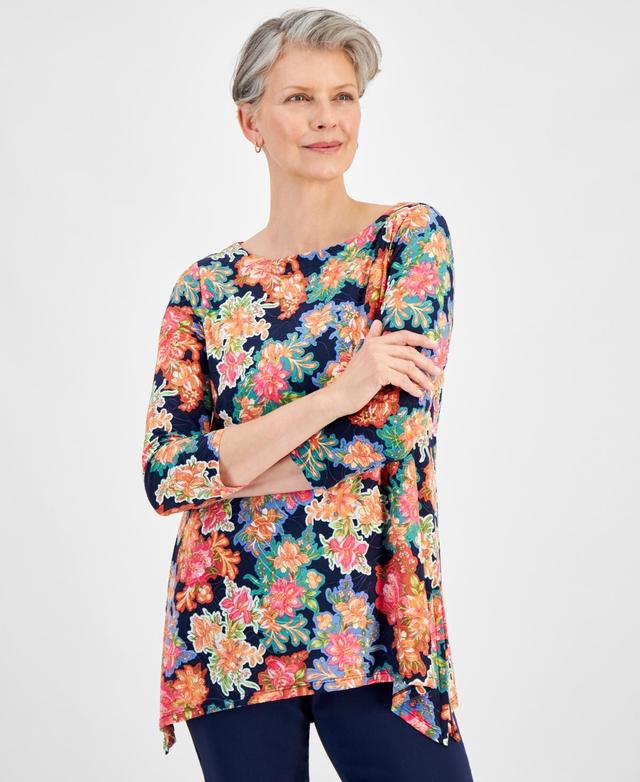 Women's Printed 3/4 Sleeve Jacquard Top, Created for Macy's Product Image