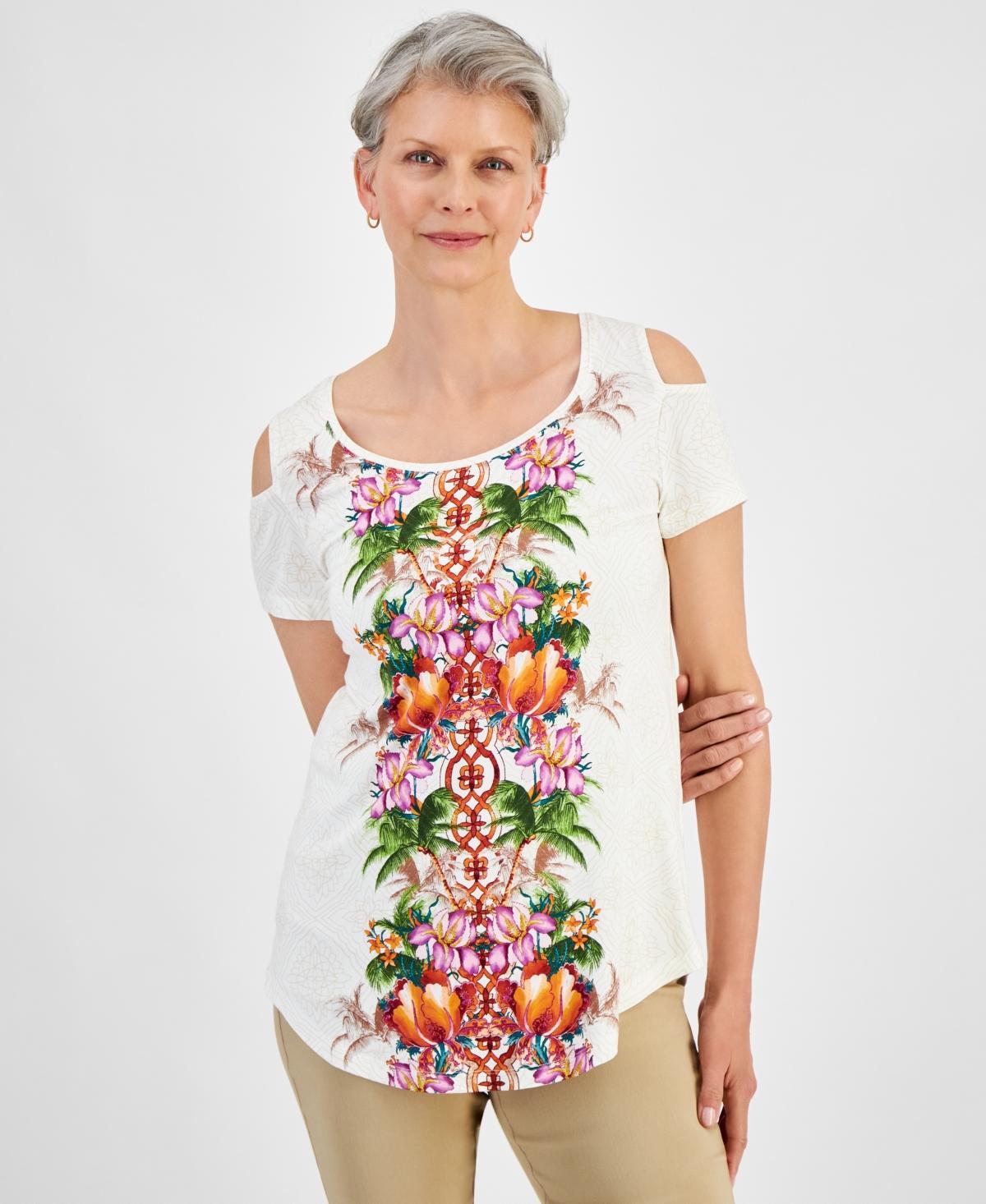 Women's Printed Cold-Shoulder Short-Sleeve Top, Created for Macy's Product Image