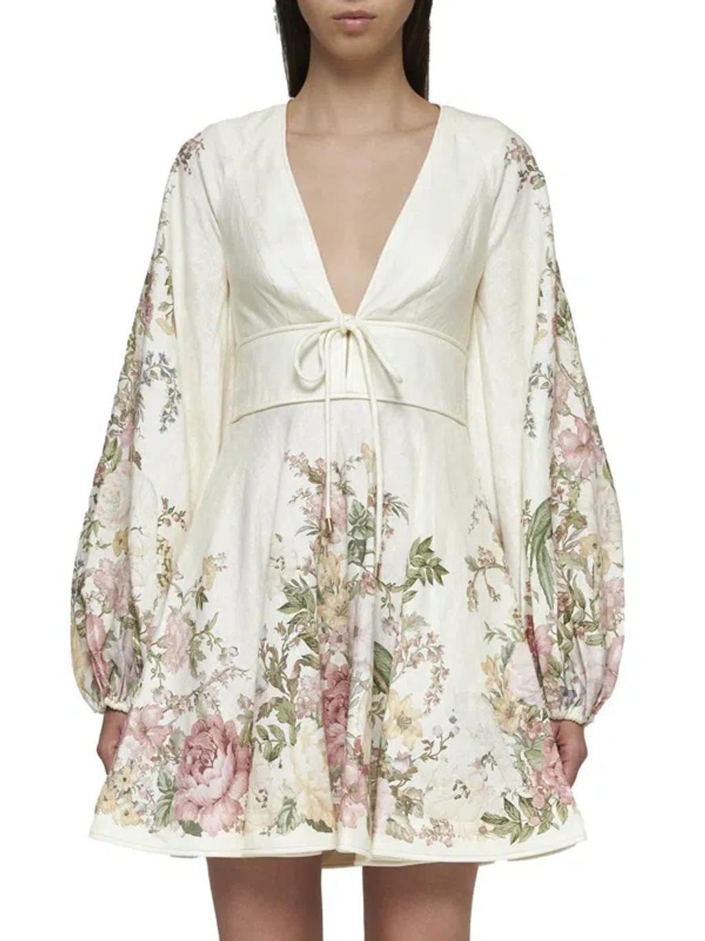 ZIMMERMANN Waverly Plunge Mini Dress In Cream Floral Product Image